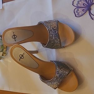 Joey Silver Sparkle Heels Size 6 Mules Stelettos Sequins